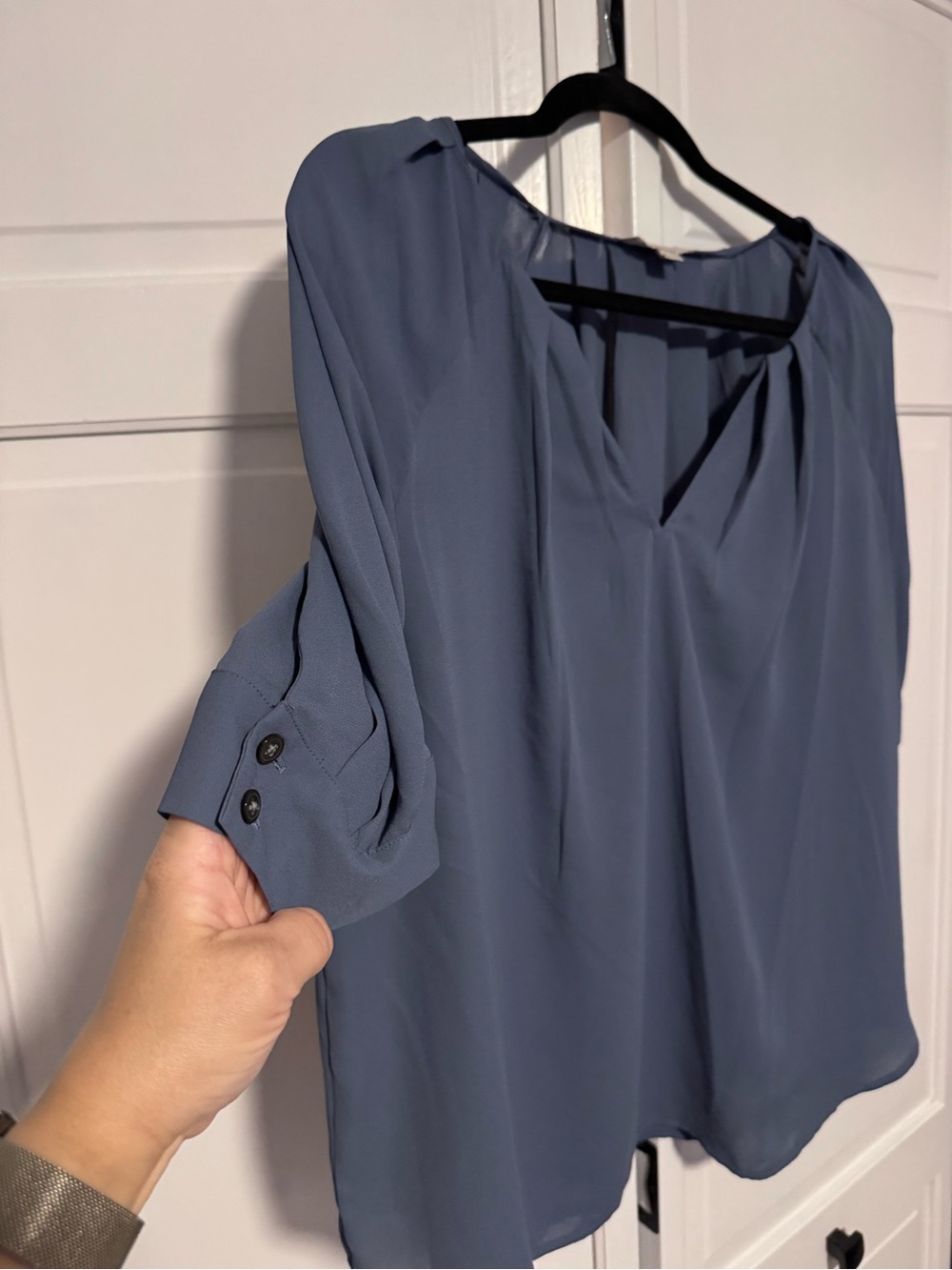Women's Blue-gray V-Neck Blouse - Ann LOFT Factory